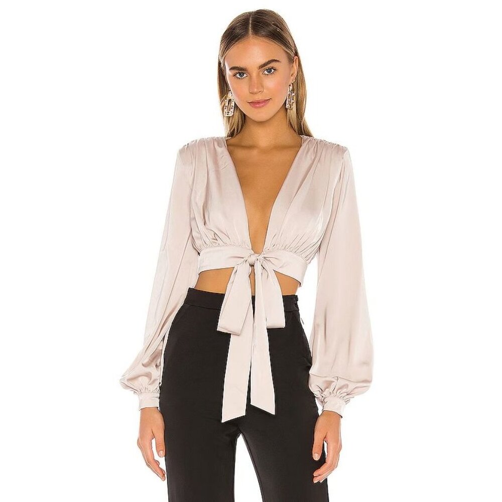 NEW NBD Womens‎ Medium Imogen Top in Champagne Long Sleeve Blouse Shirt